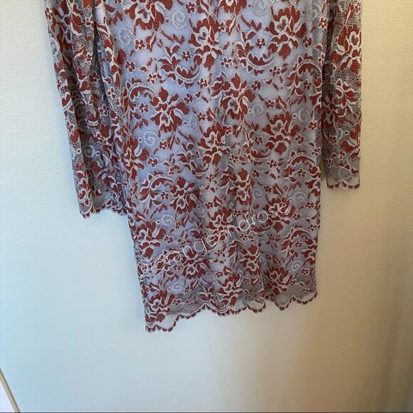 GANNI Blue Red Floral Lace Mockneck Long Sleeve Formal Mini Dress Comfy Event S - Picture 9 of 16